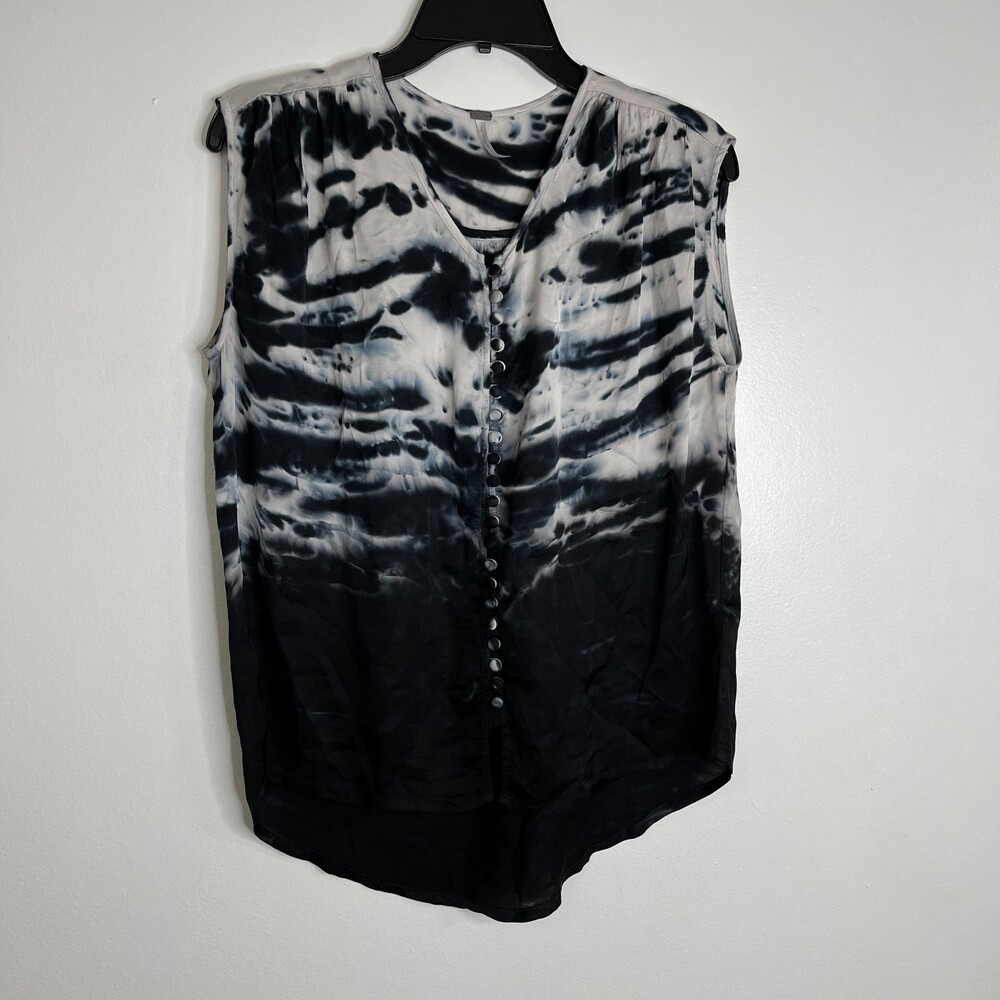 YOUNG FABULOUS & BROKE YFB Sleeveless White Black Tie Dye Button Down Blouse XS